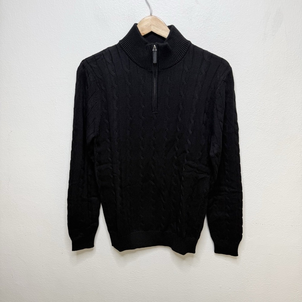 New Collars & Co Kensington Cable Knit Black Quarter Zip Sweater Men's Small